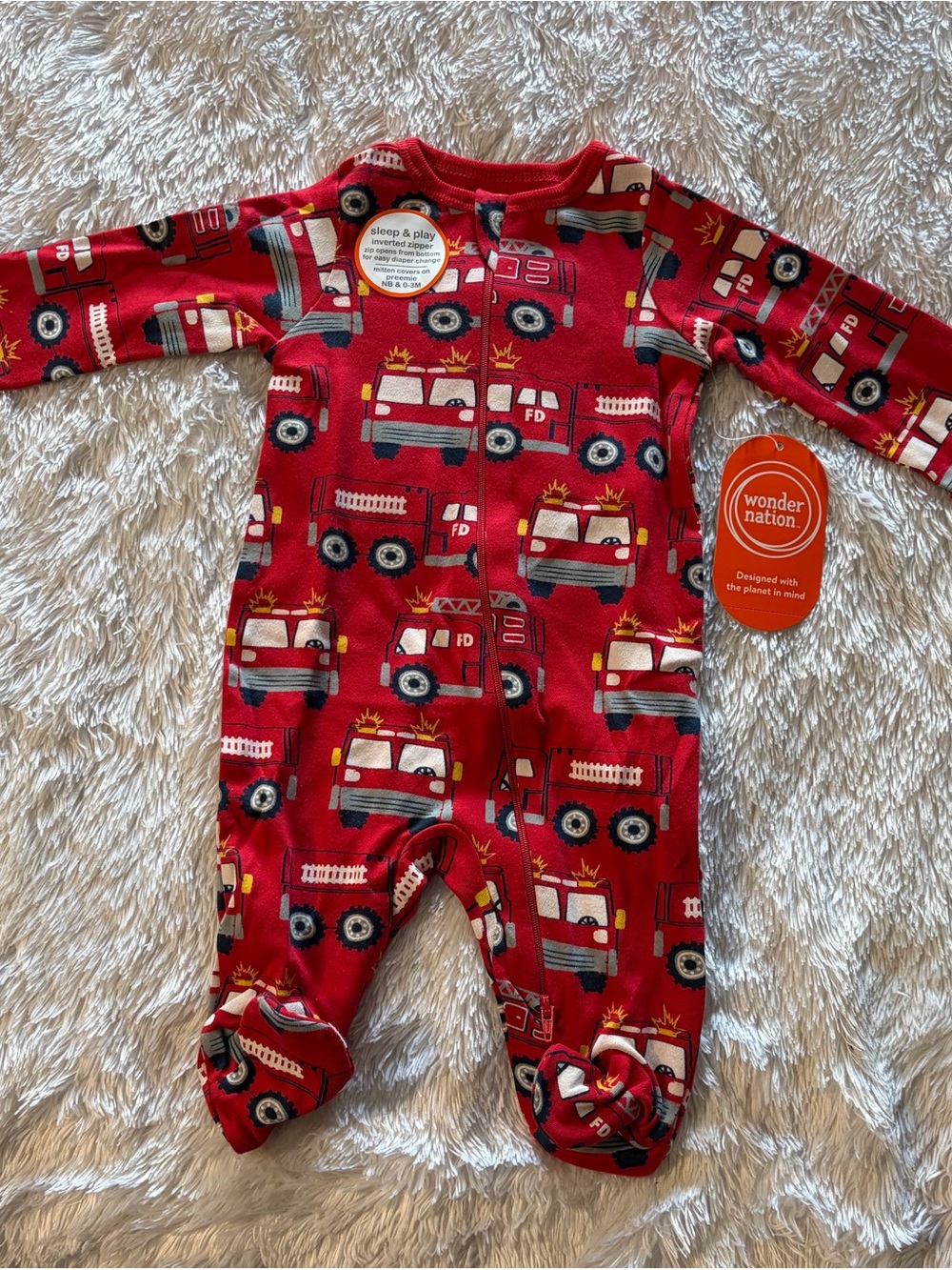 wonder nation Red Firetruck Print Footed One-Piece Pajamas